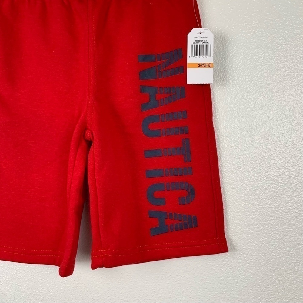 Nautica Boys Red Elastic Waist Pull On Shorts Spellout Logo Size S 8 NWT - Picture 6 of 7